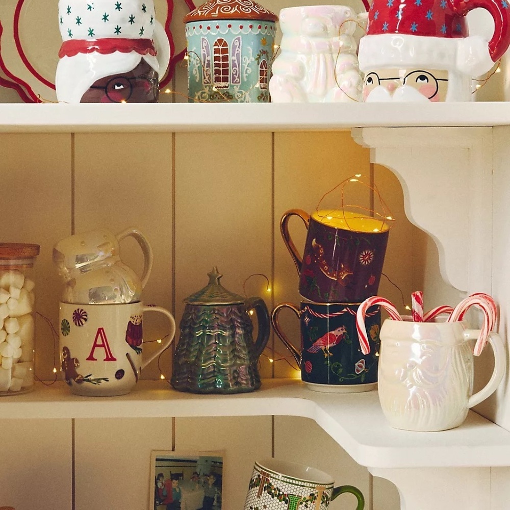 NWT Anthropologie HOLIFAYE Christmas Holiday MONOGRAM MUG  Letter A - Picture 2 of 2
